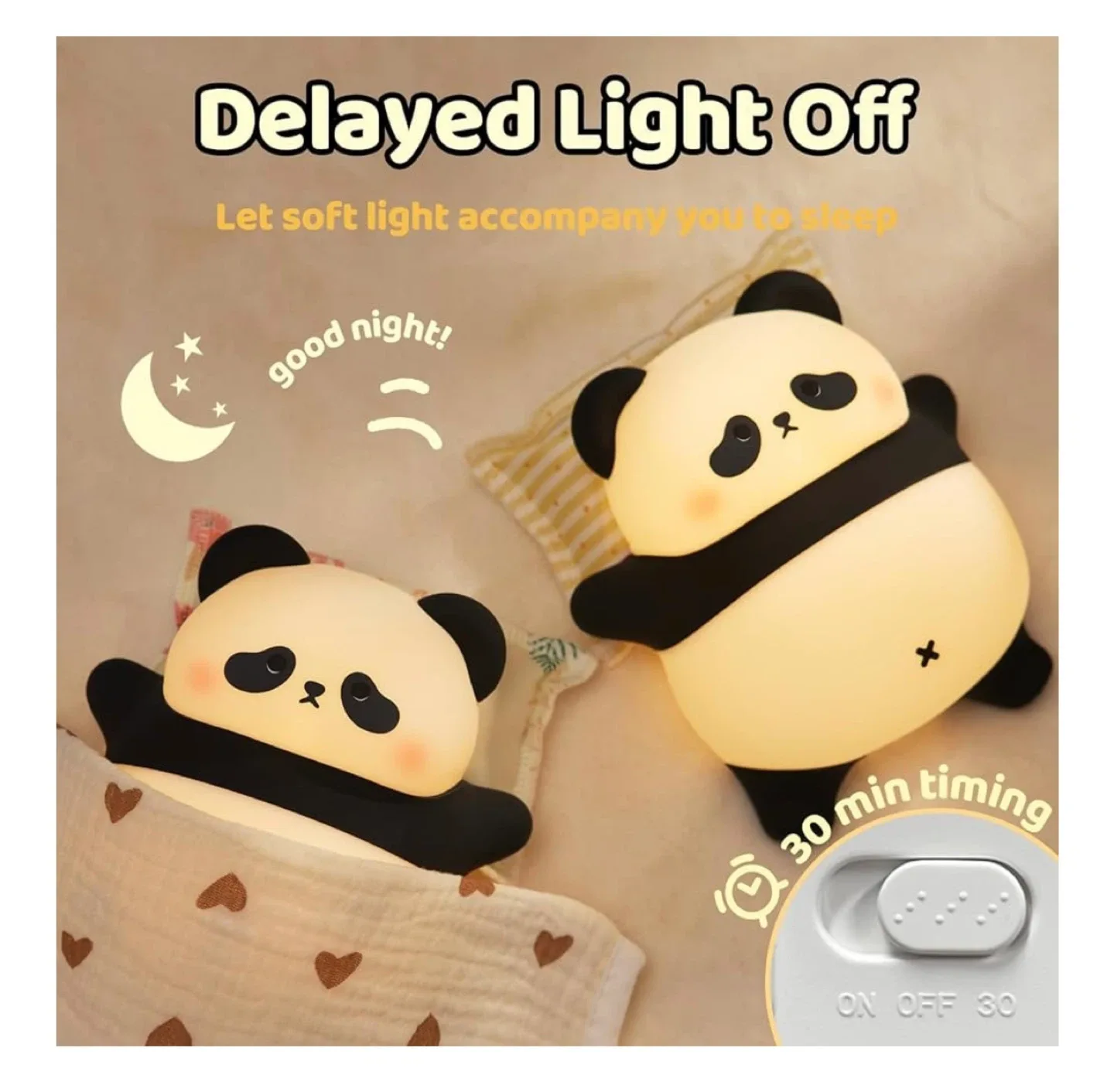 Rechargeable Cute Panda Night Light image indicator(4)