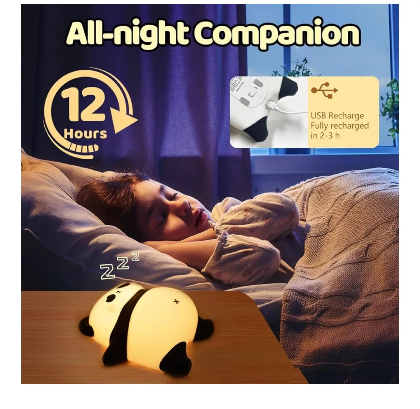 Rechargeable Cute Panda Night Light image indicator(3)
