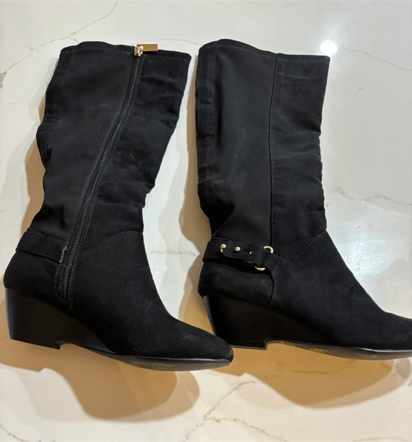 Kennedy High Black Suede Wedge Boots - Size 5