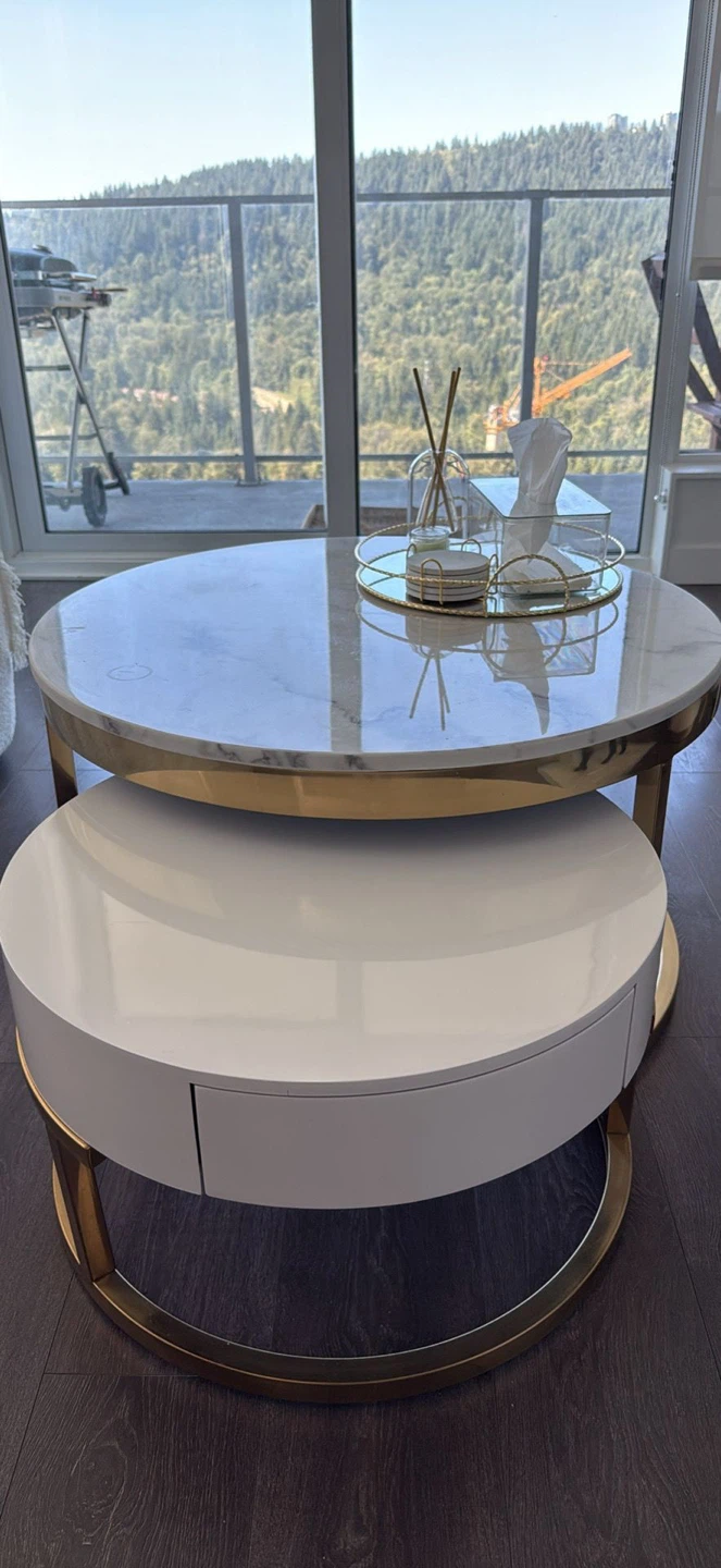 Round Nesting Coffee Tables - Marble & White