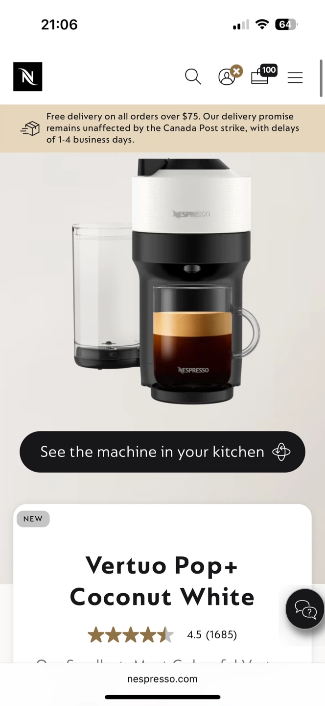 Nespresso Vertuo Pop+ Coconut White Coffee Machine - photo 2
