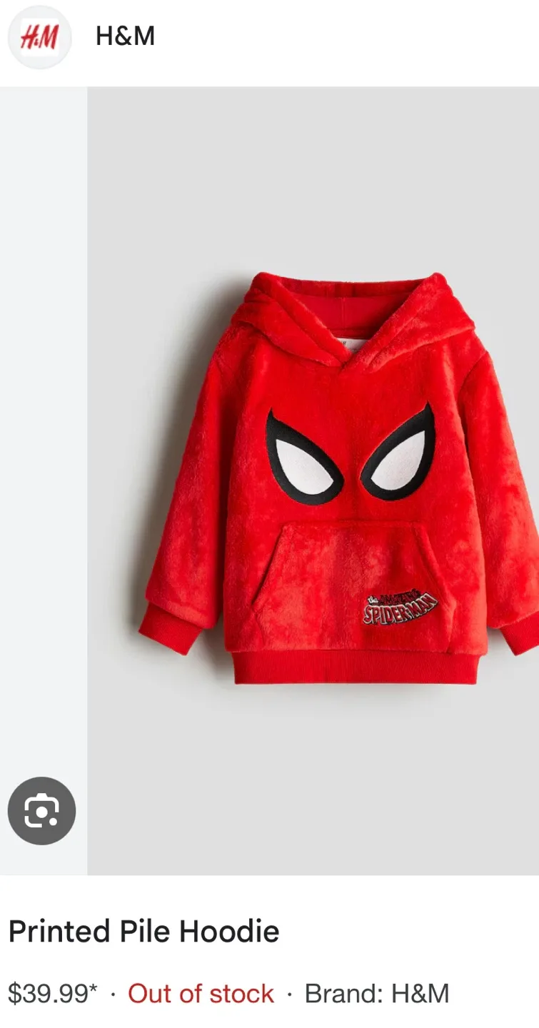 NEW H&M “The Amazing Spider-Man” Cozy Pile Red Hoodie Size 5/6 image indicator(4)
