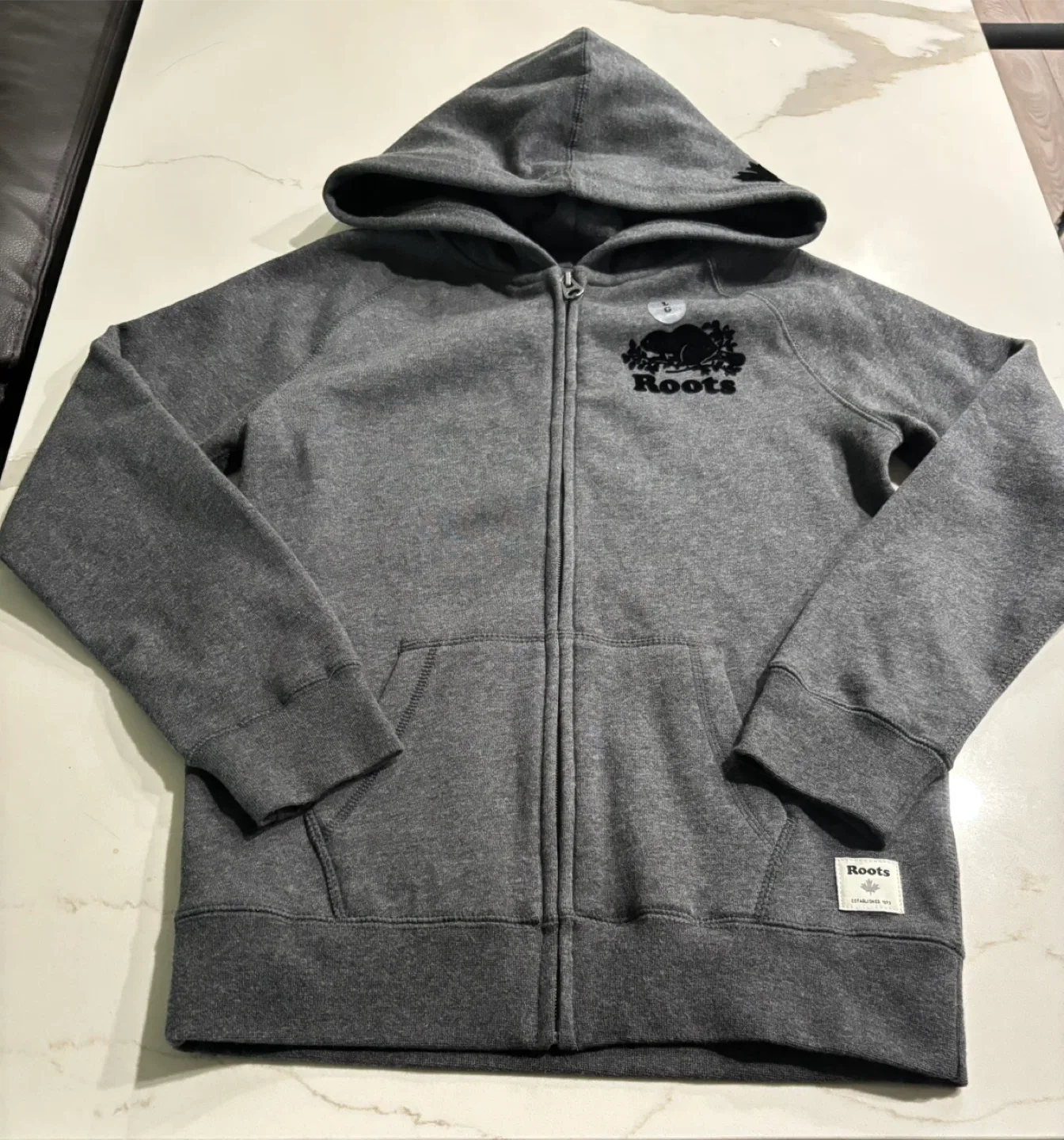 NEW Roots Kids Grey Zip-Up Hoodie - Size L (9-10 Yrs)