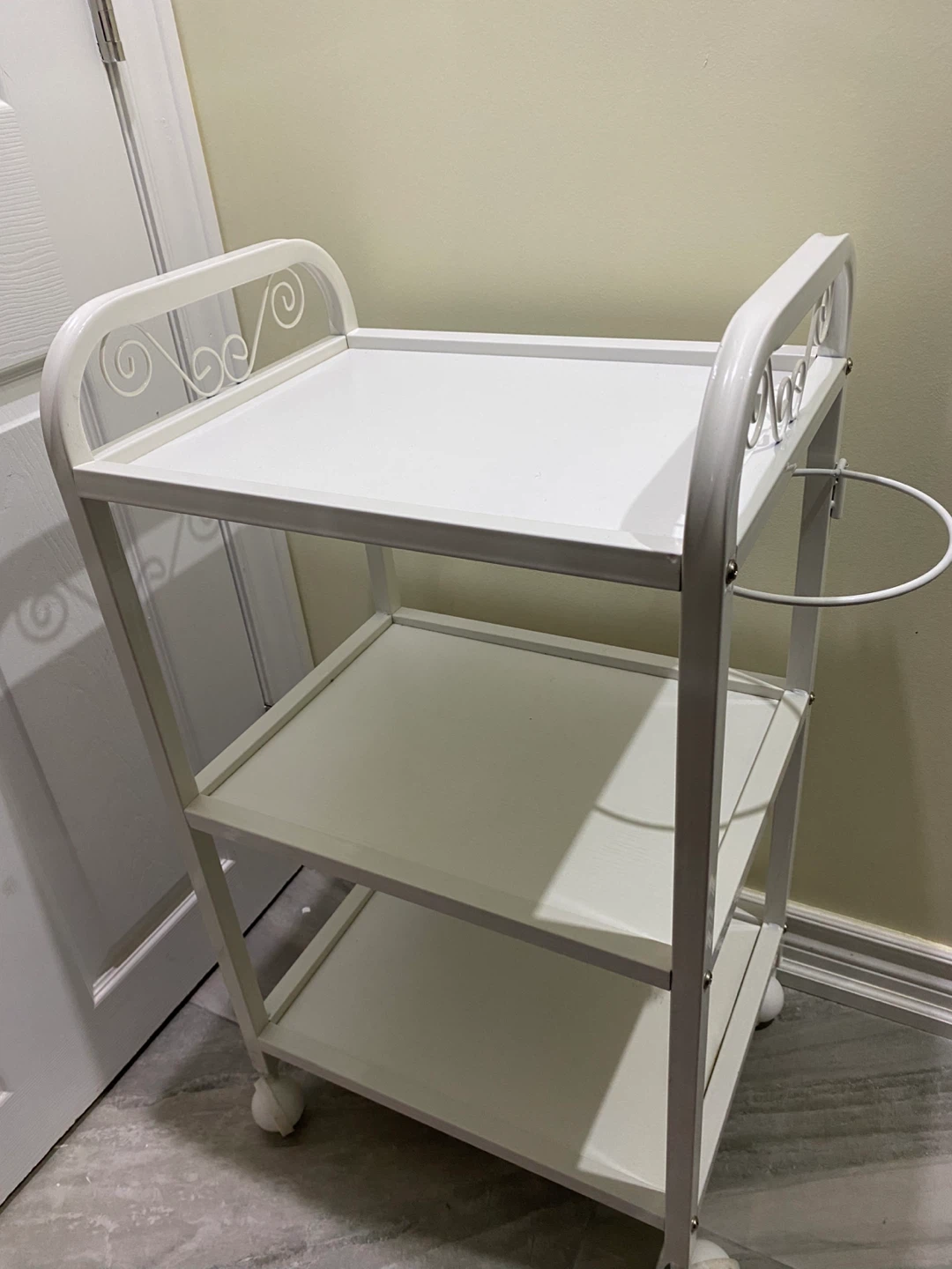 White Metal Rolling Cart
