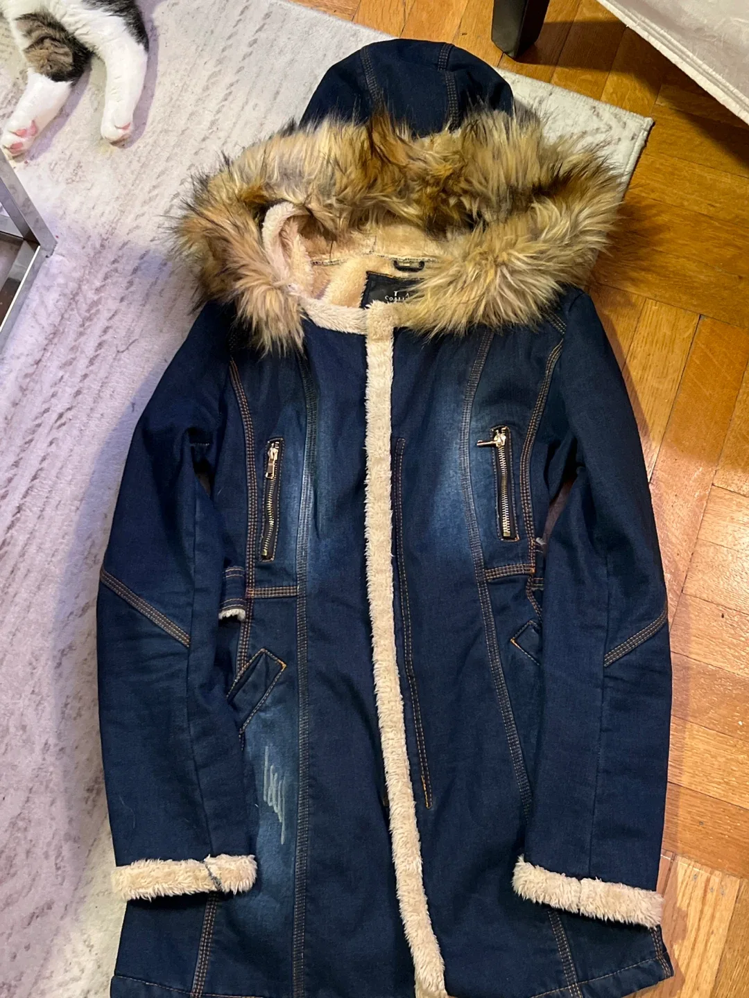 Collection 18 Blue Denim Faux Fur Hooded Coat image indicator(2)