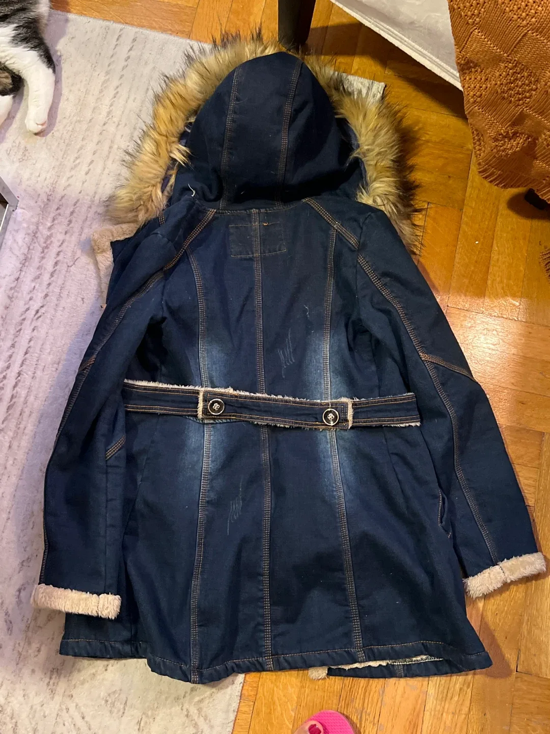 Collection 18 Blue Denim Faux Fur Hooded Coat image indicator(4)