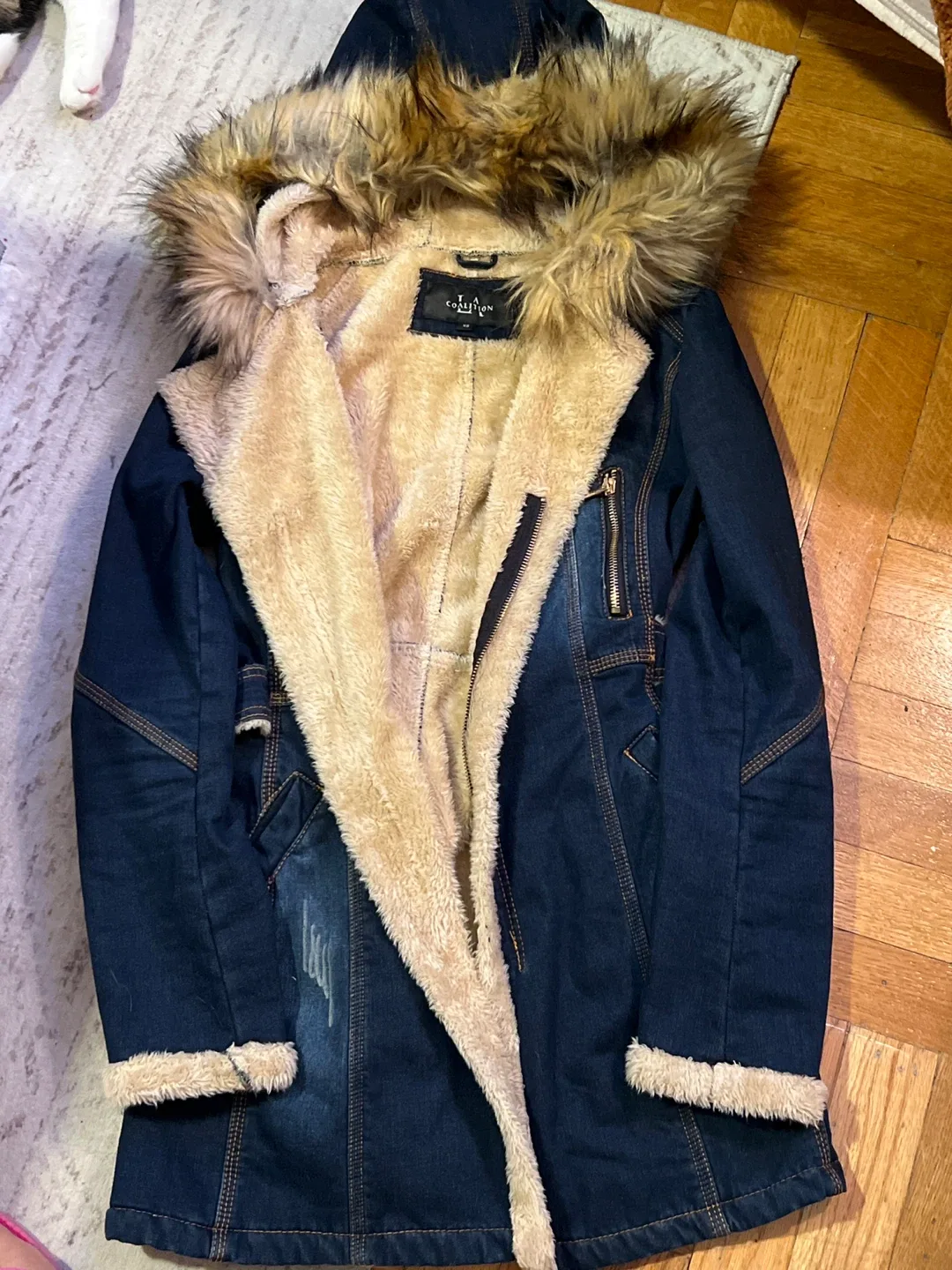 Collection 18 Blue Denim Faux Fur Hooded Coat image indicator(3)