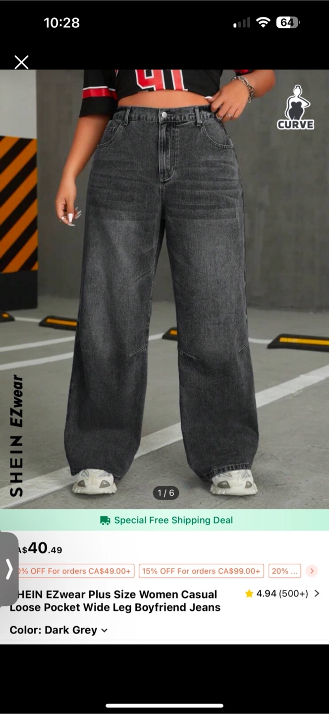 SHEIN EZwear Plus Size Boyfriend Jeans - Dark Grey