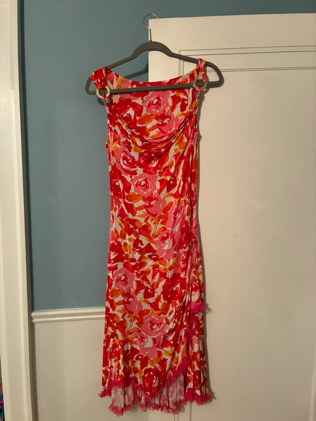 Vintage Floral Sleeveless Cowl Dress - Red, Orange, Pink - photo 2