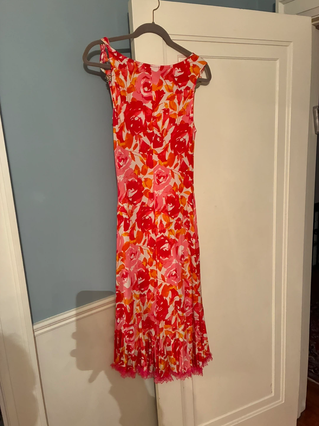 Vintage Floral Sleeveless Cowl Dress - Red, Orange, Pink