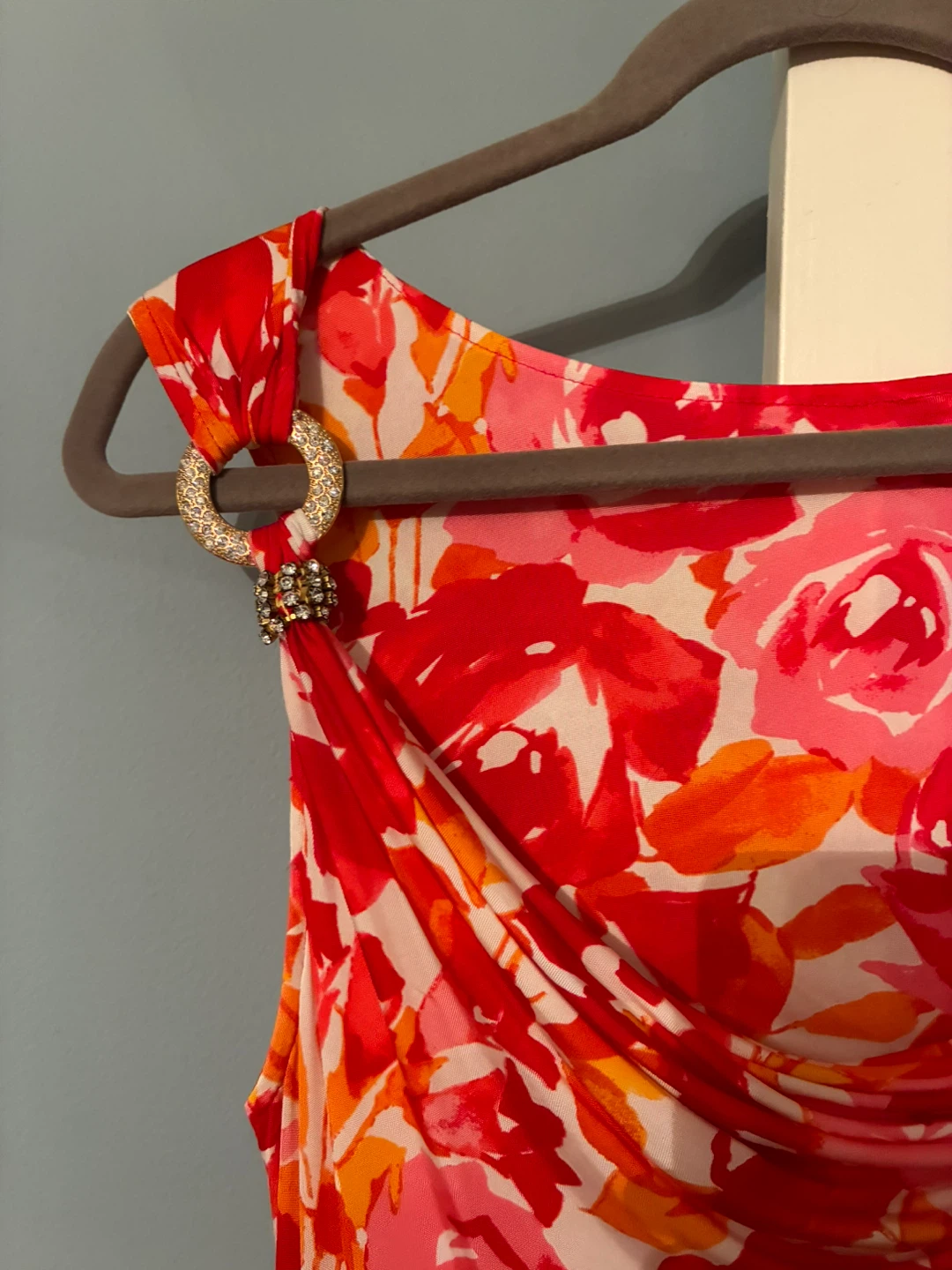 Vintage Floral Sleeveless Cowl Dress - Red, Orange, Pink - photo 3
