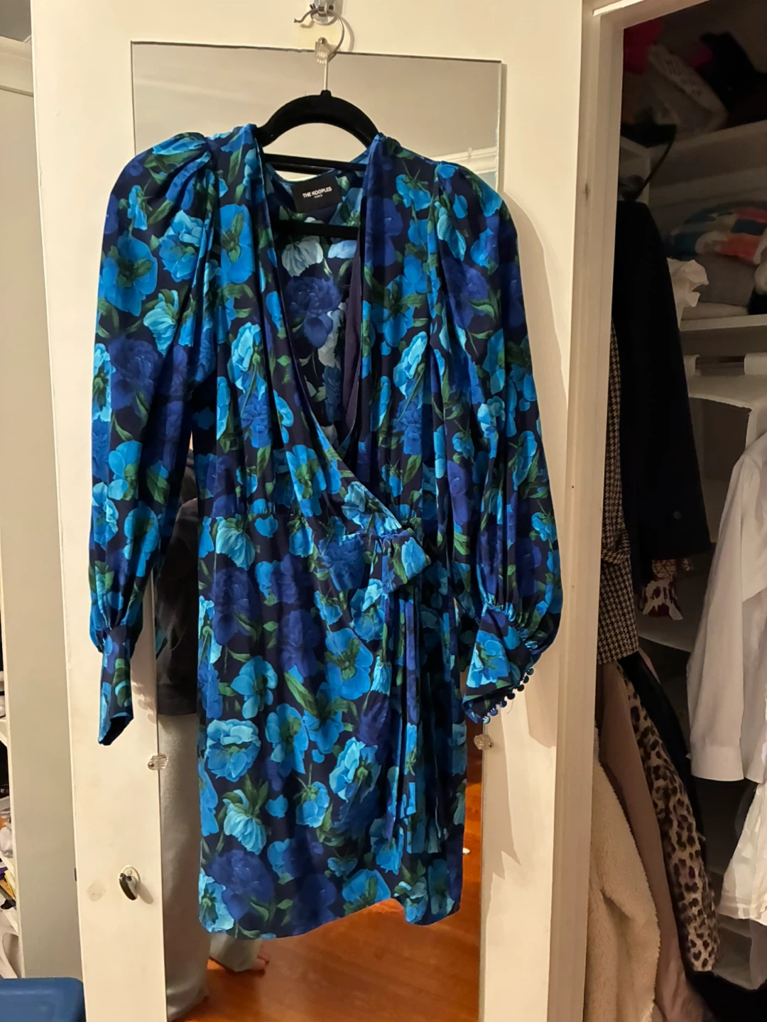 The Kooples Floral Print Wrap Dress with Removable Shoulder Pads