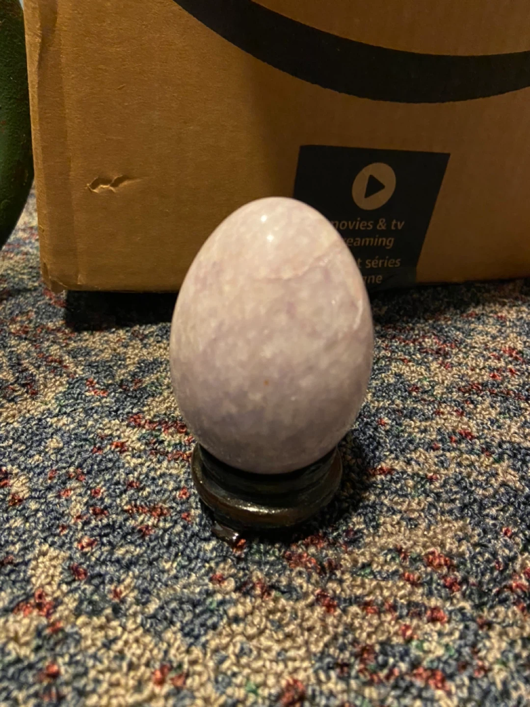 Purple Crystal or Alabaster Stone Egg with Stand