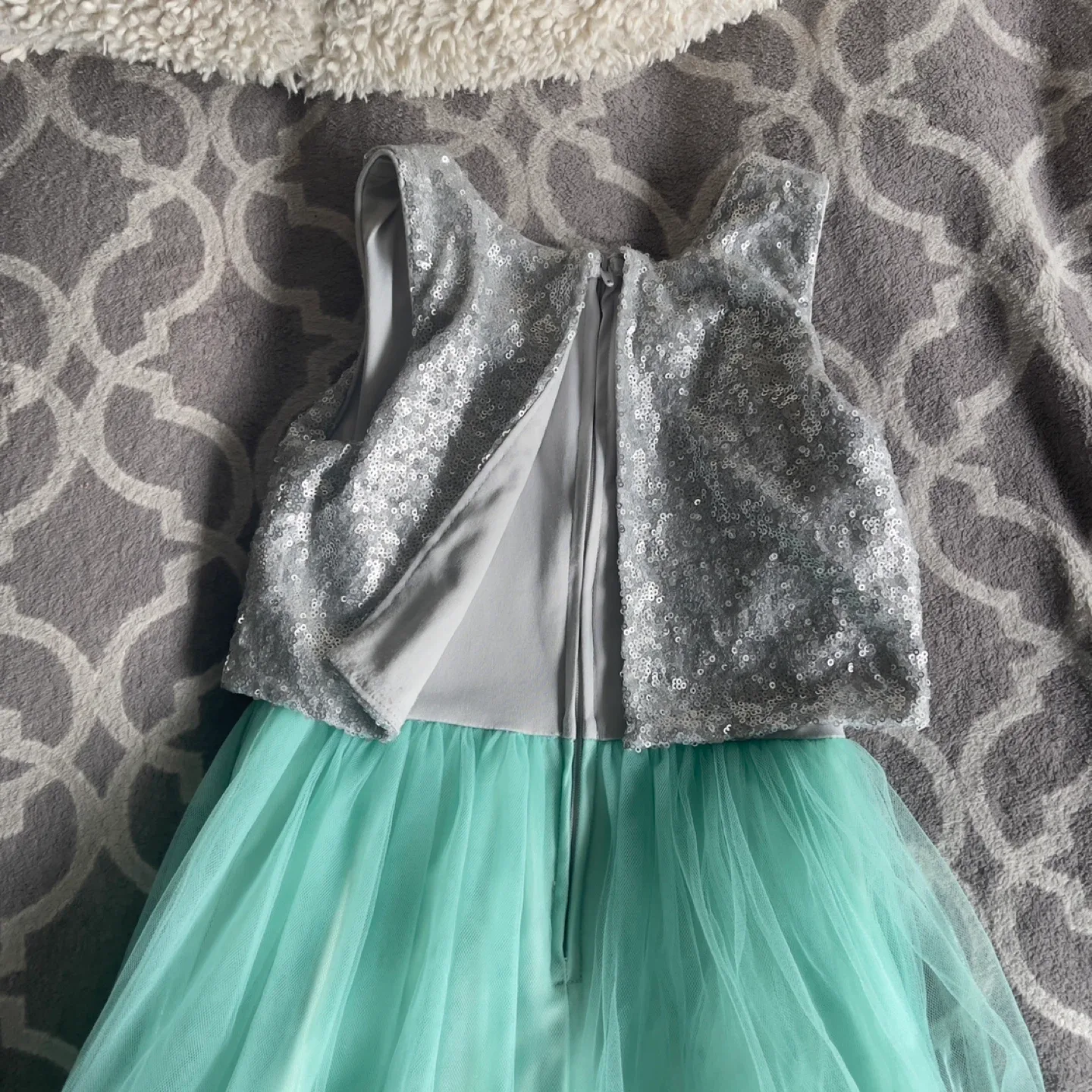 Girls' Dress - Silver Sequin Top, Aqua Tulle Skirt - Size 7 image indicator(3)