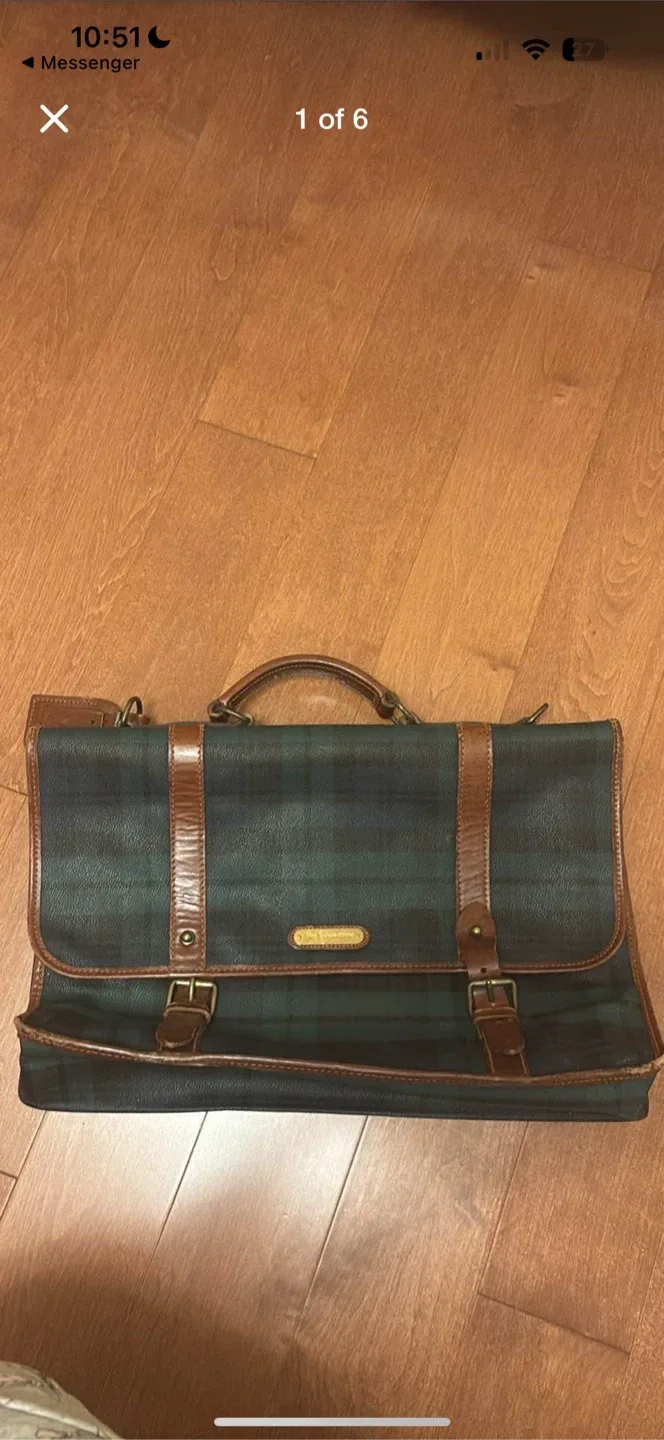 Ralph Lauren Plaid Leather Trim Briefcase thumbnail