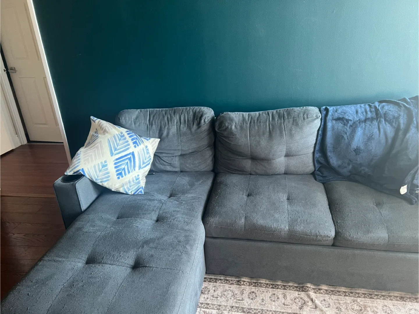 Grey Sectional Sofa with bed attachment and storage image indicator(3)