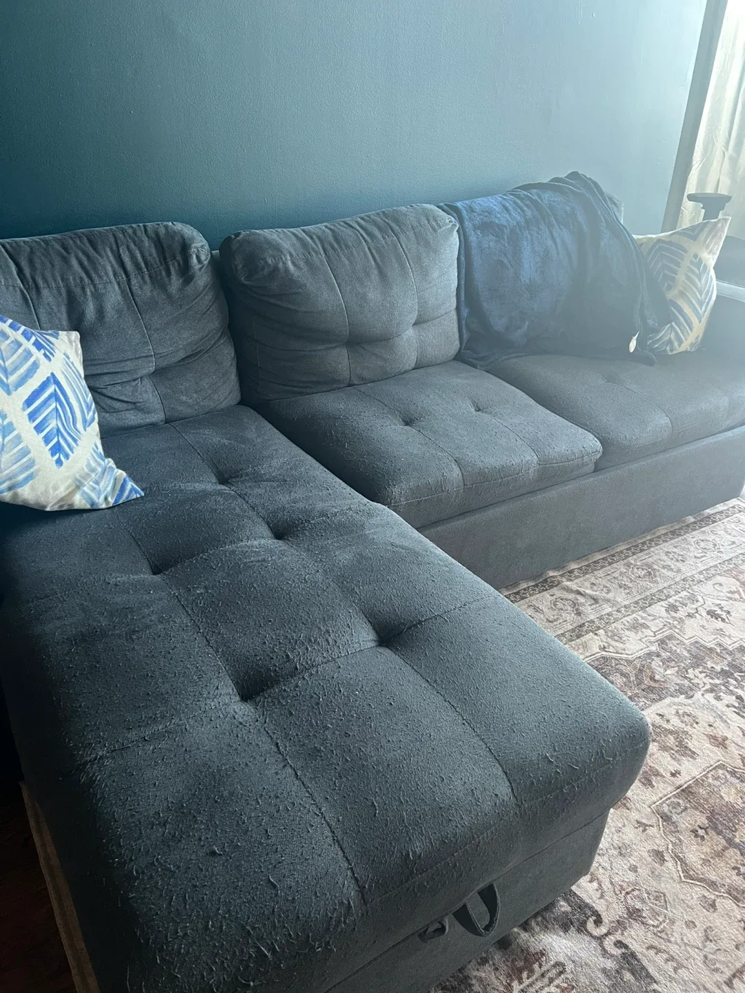 Grey Sectional Sofa with bed attachment and storage image indicator(2)