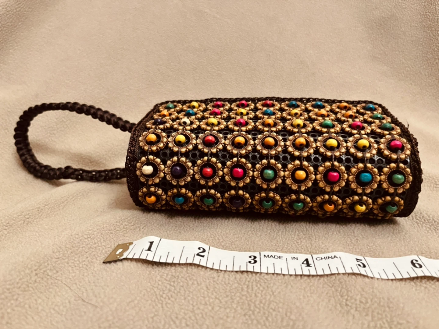 Brown Woven Handbag with Bead Details - photo 4