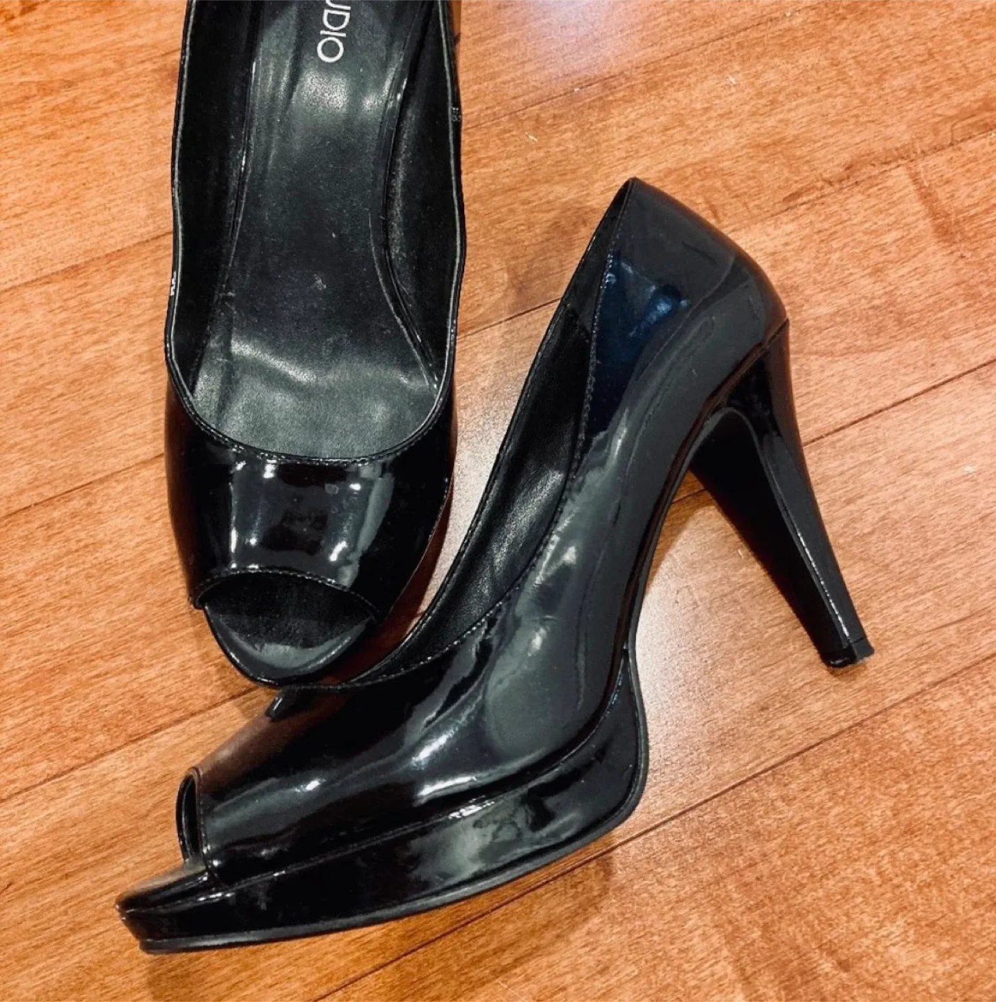 Studio Pollini Black Patent Leather Peep Toe Heels thumbnail