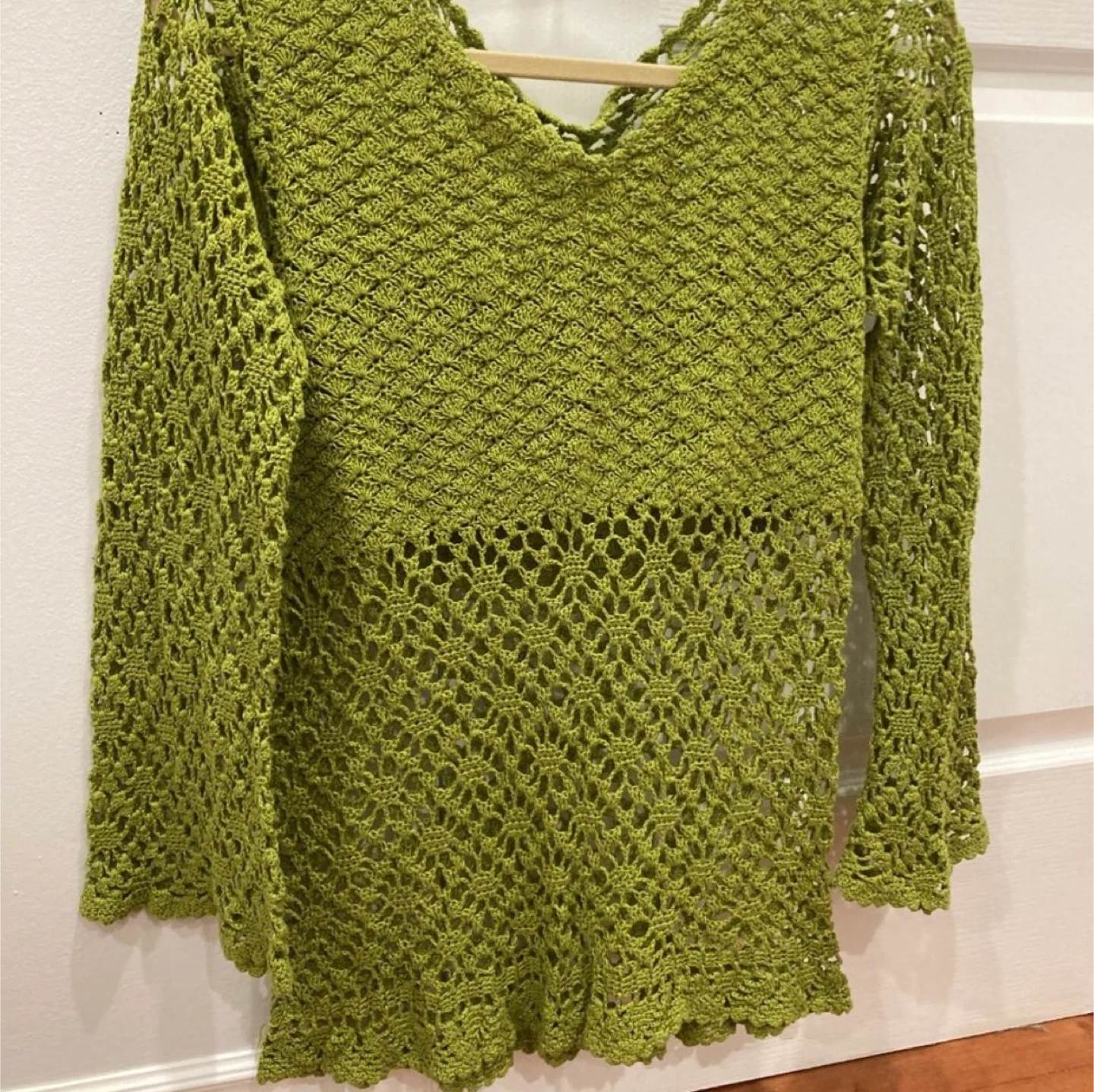 Green Crochet Long Sleeve Top
