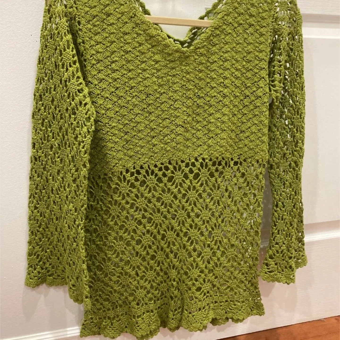 Green Crochet Long Sleeve Top thumbnail