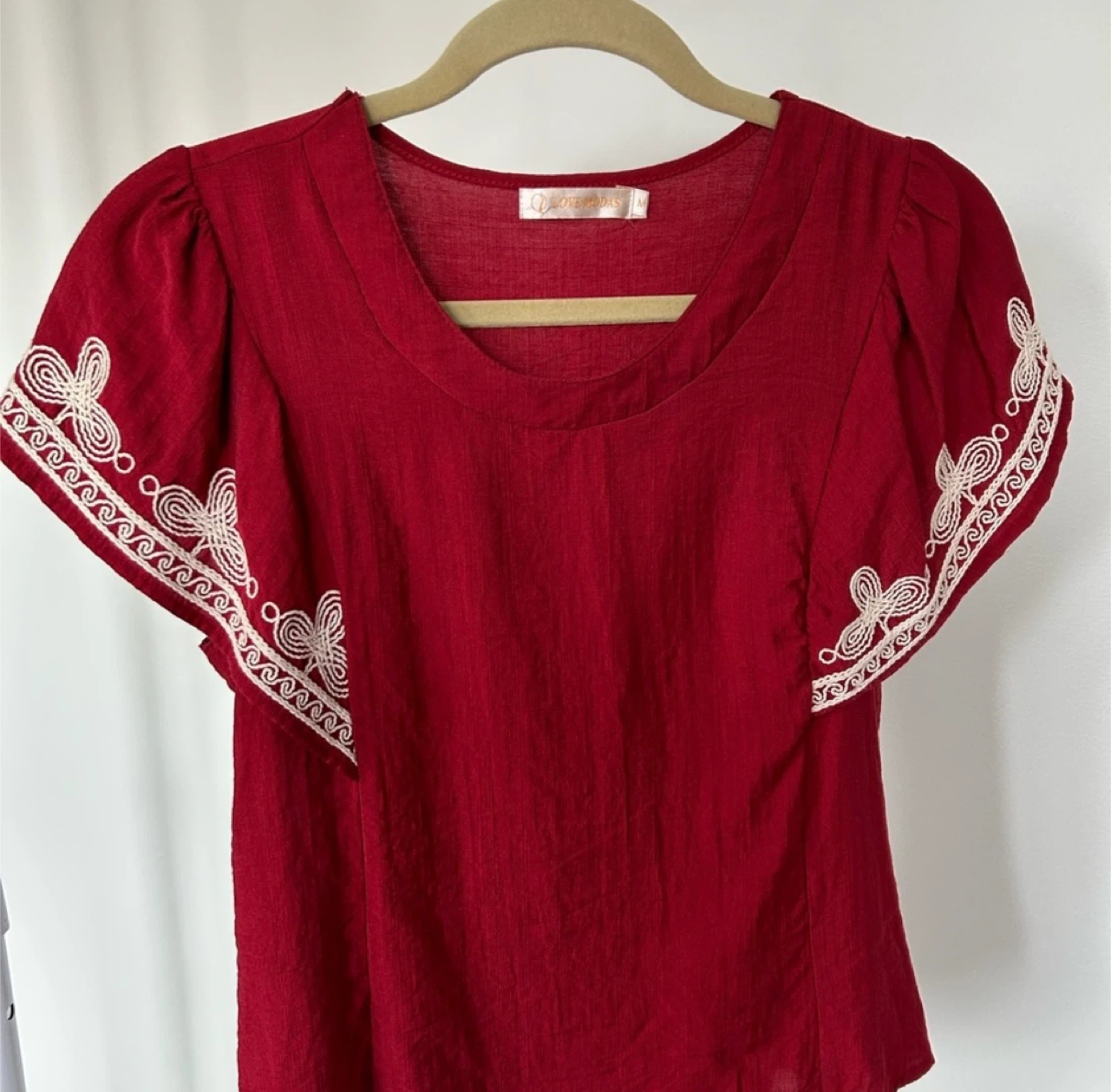 Red Embroidered Viscose Blend Top