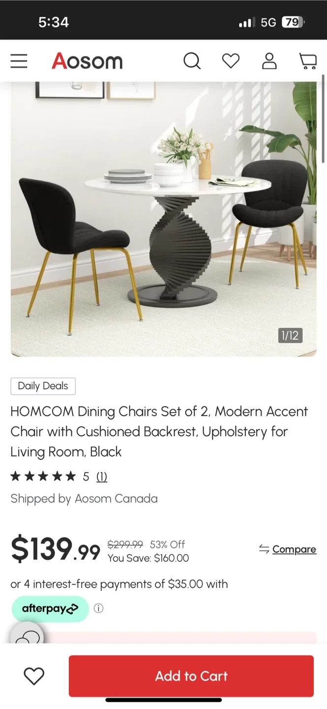 HOMCOM Black Upholstered Dining Chair image indicator(6)