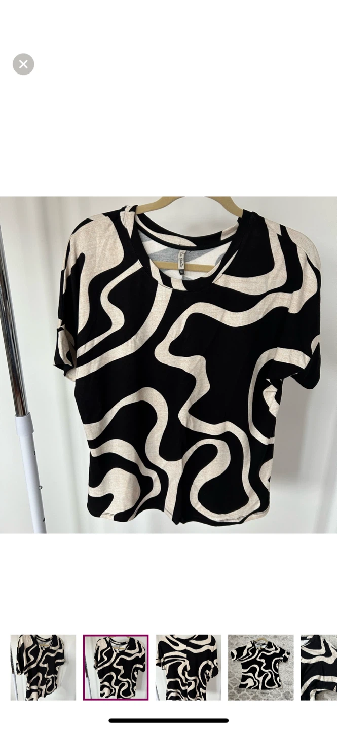 H&M Black & Beige Swirl Pattern T-Shirt - photo 2