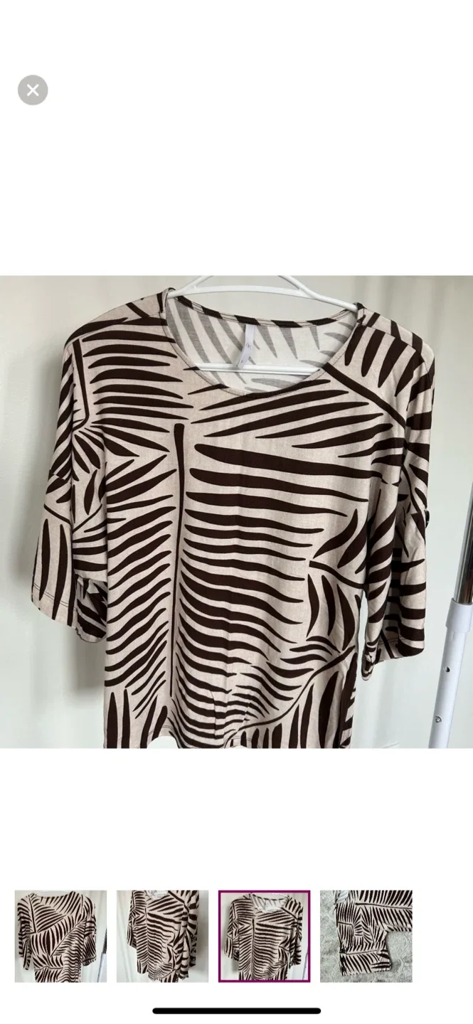 Brown & Beige Leaf Print Top thumbnail