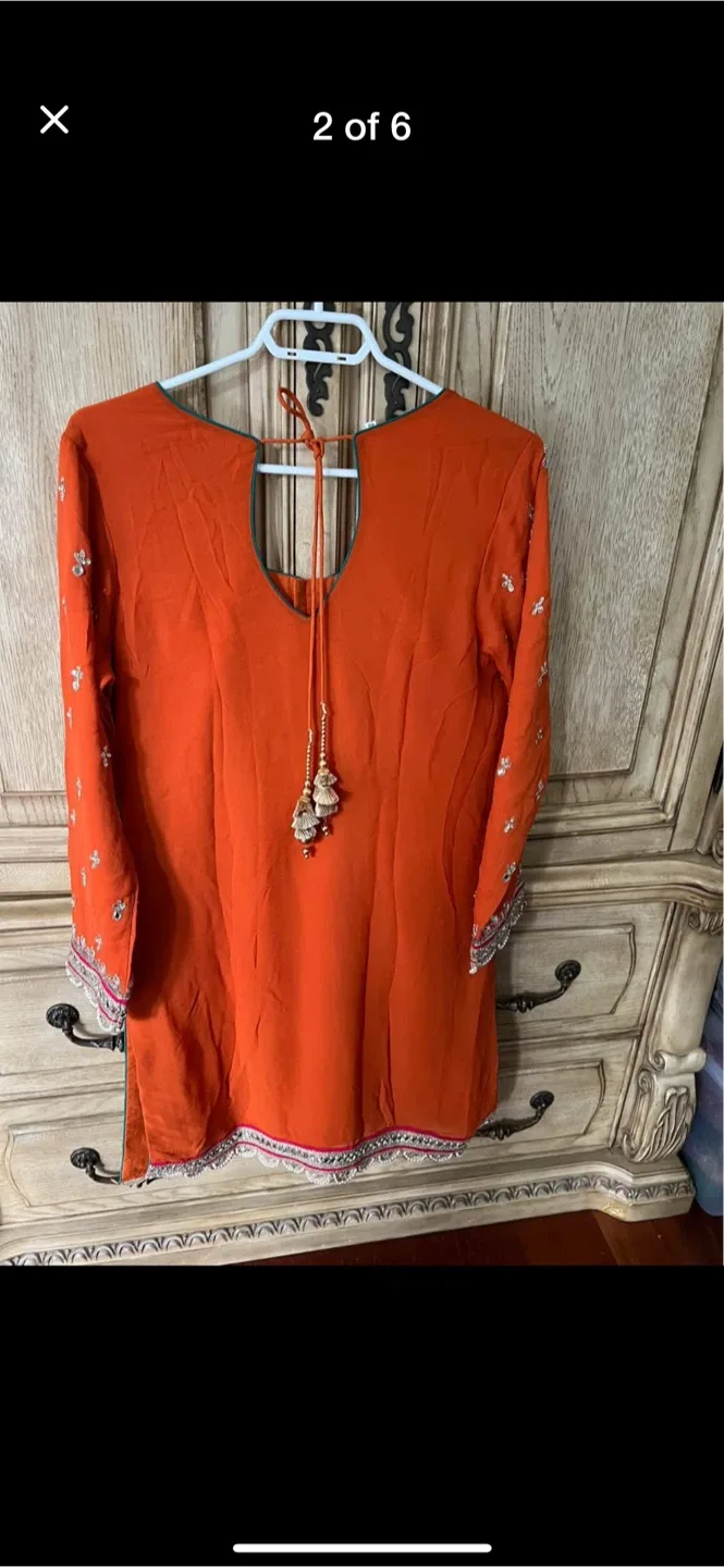 Orange Embroidered Gharara Suit image indicator(3)