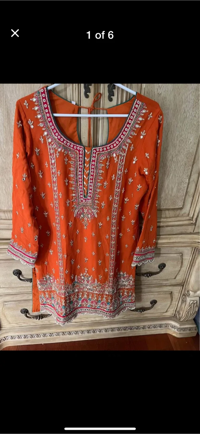 Orange Embroidered Gharara Suit image indicator(2)