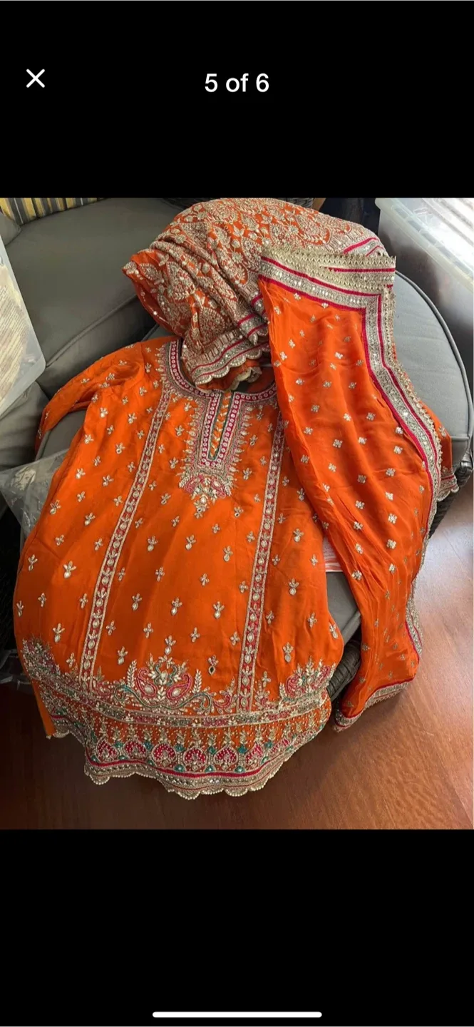 Orange Embroidered Gharara Suit image indicator(5)