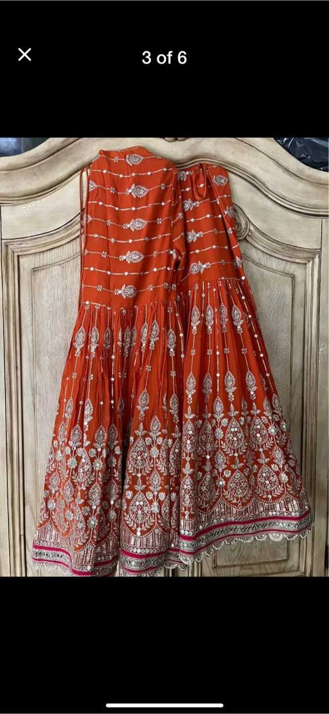 Orange Embroidered Gharara Suit image indicator(4)