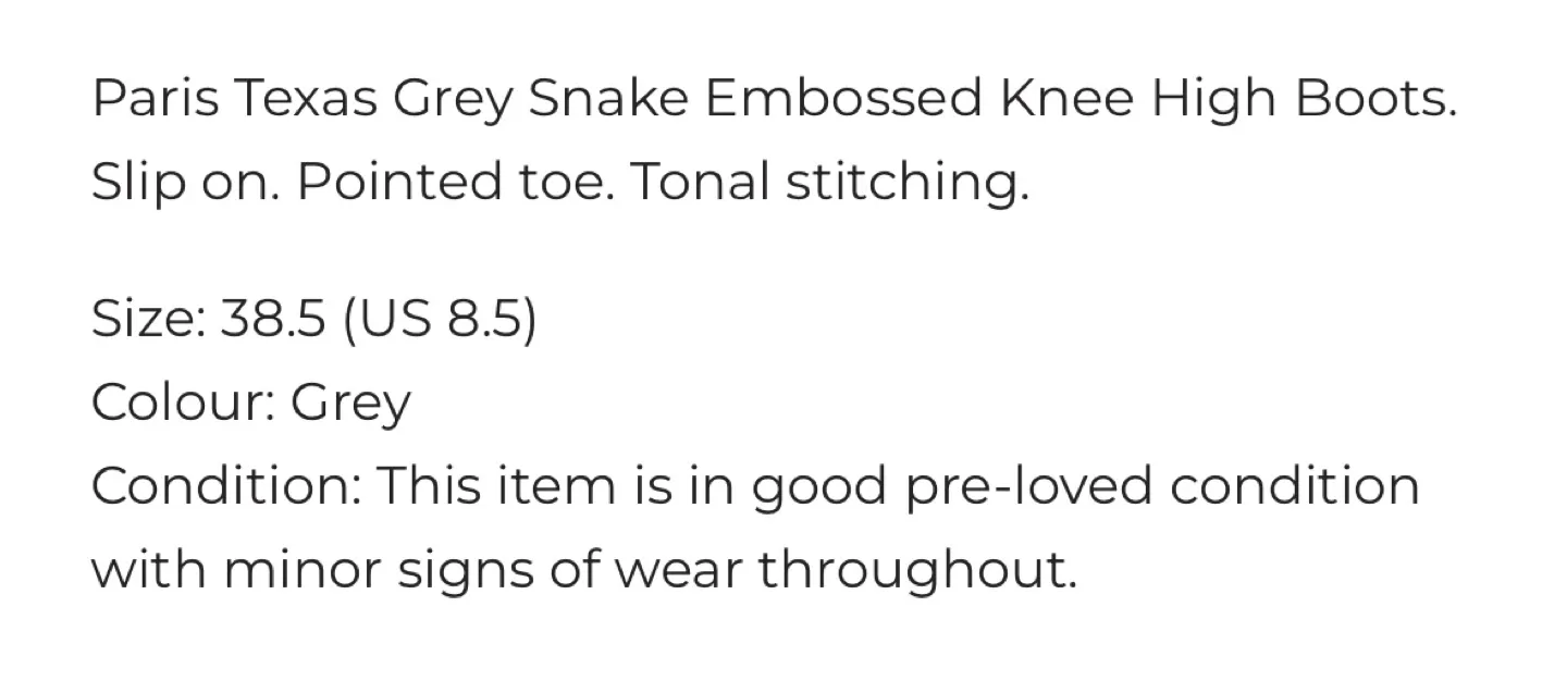 Paris Texas Grey Snake Embossed Knee High Boots Size 8.5 image indicator(8)