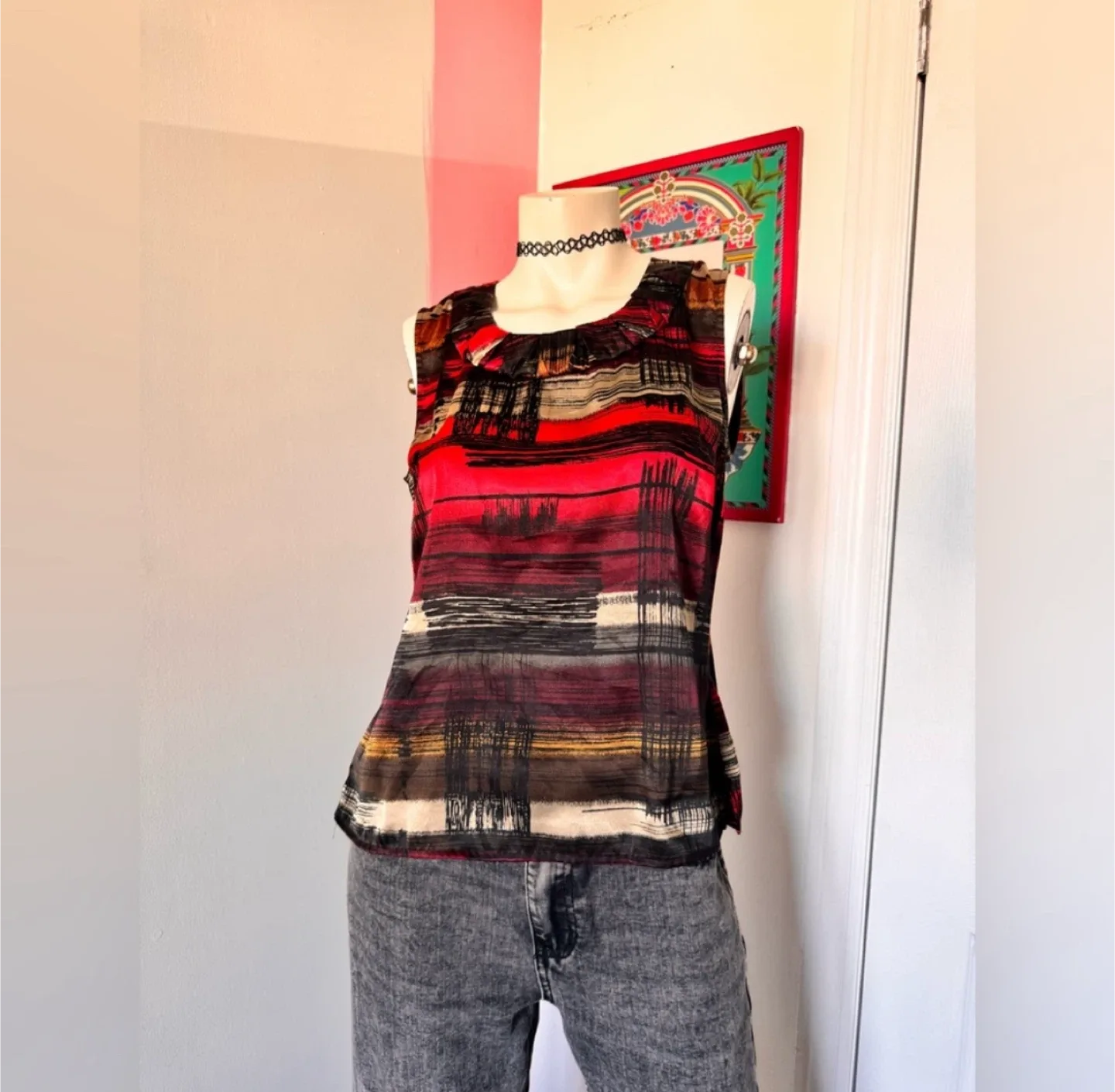 Kasper red and black vest top thumbnail