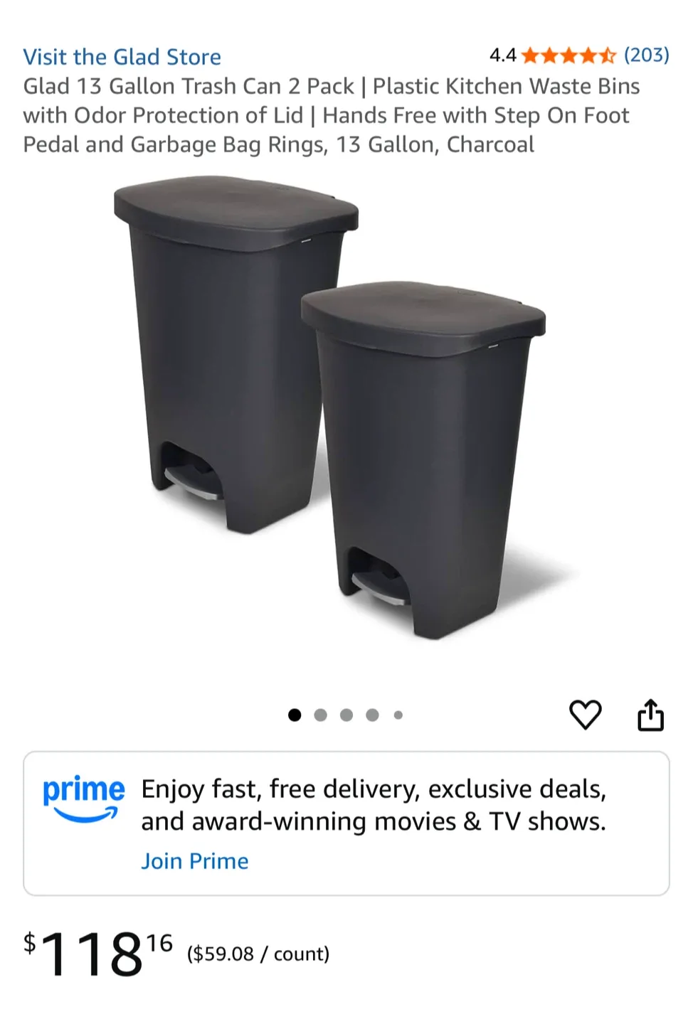 Large Glad Black Step Trash Can with Odor Protection Lid image indicator(7)