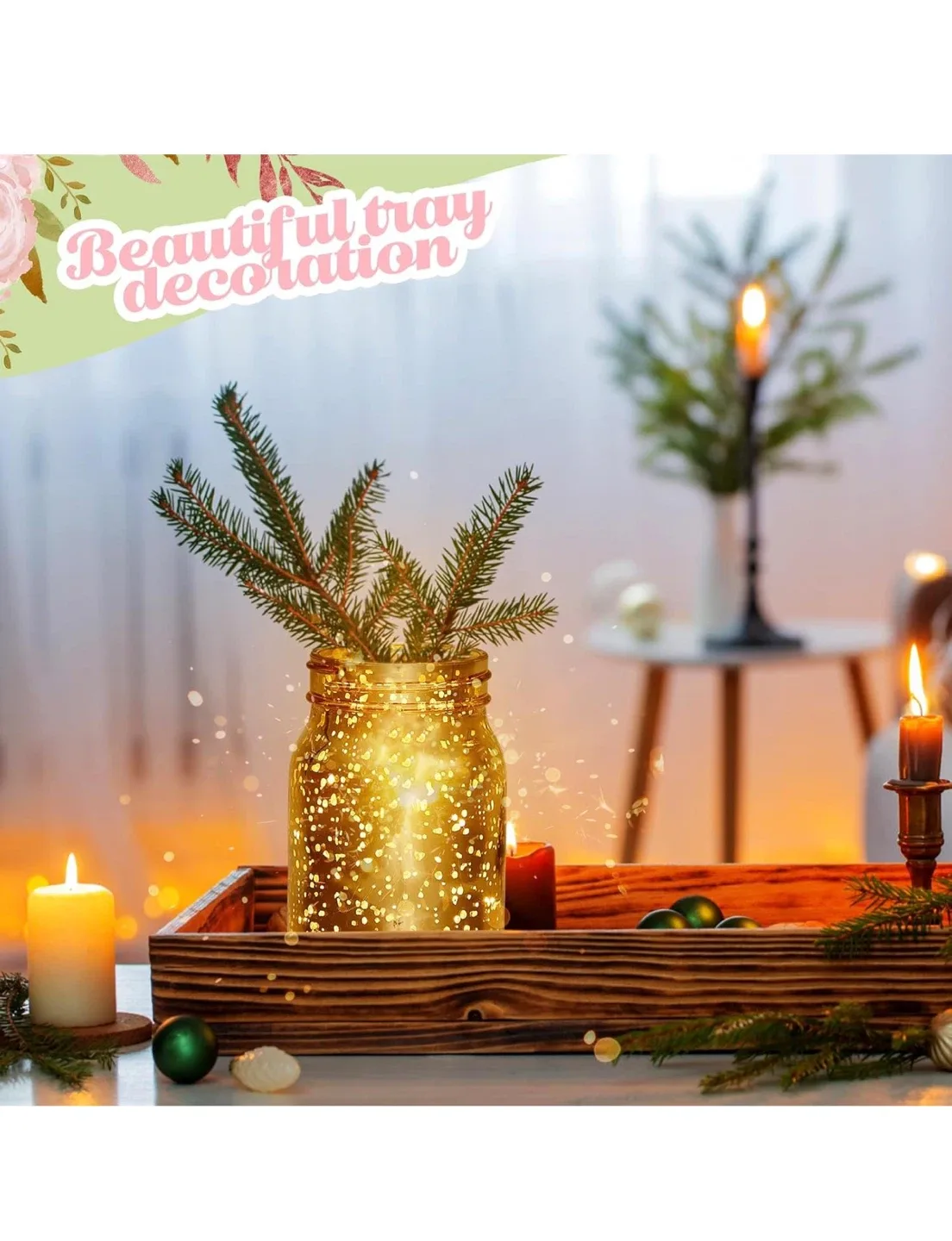 Tioncy 12 Pcs Painted Mason Jars - Gold image indicator(5)