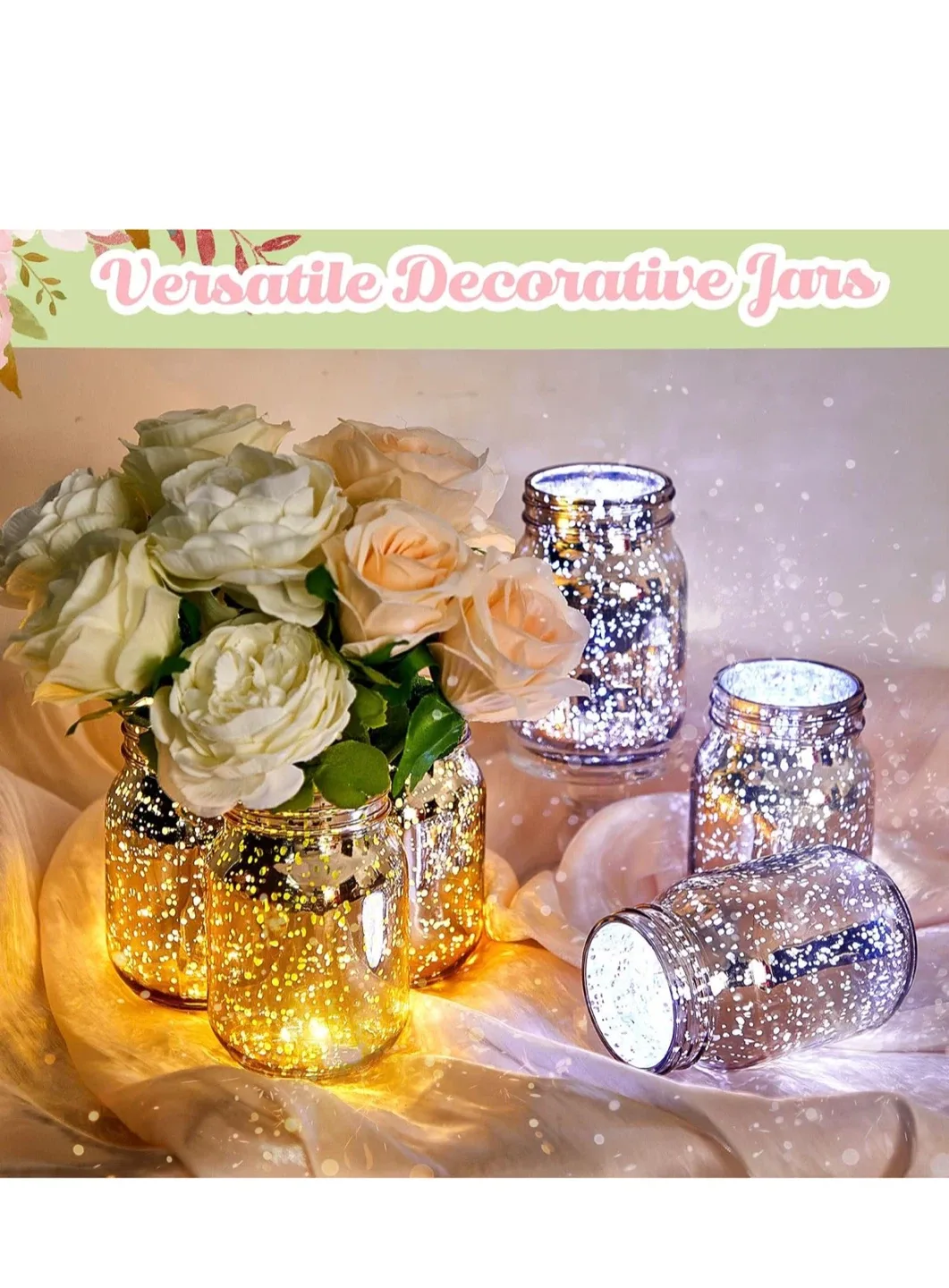 Tioncy 12 Pcs Painted Mason Jars - Gold image indicator(4)