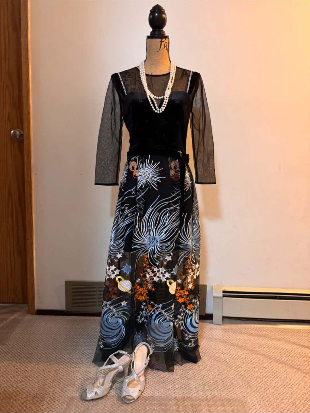 Black Mesh Dress with Celestial Print thumbnail