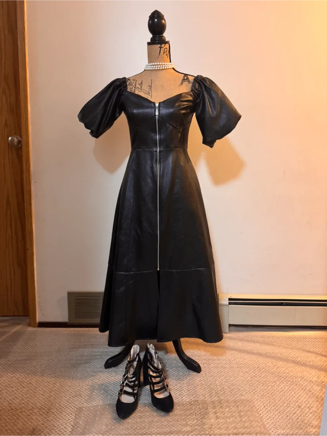 ASOS Black Faux Leather Midi Dress thumbnail
