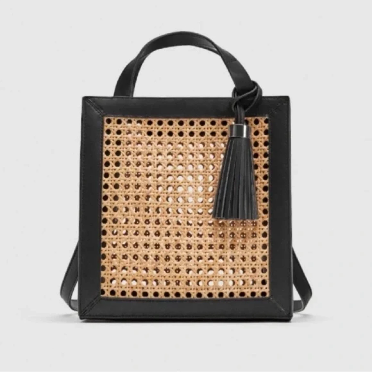 Zara Wicker/Leather Square Tote Bag - photo 2
