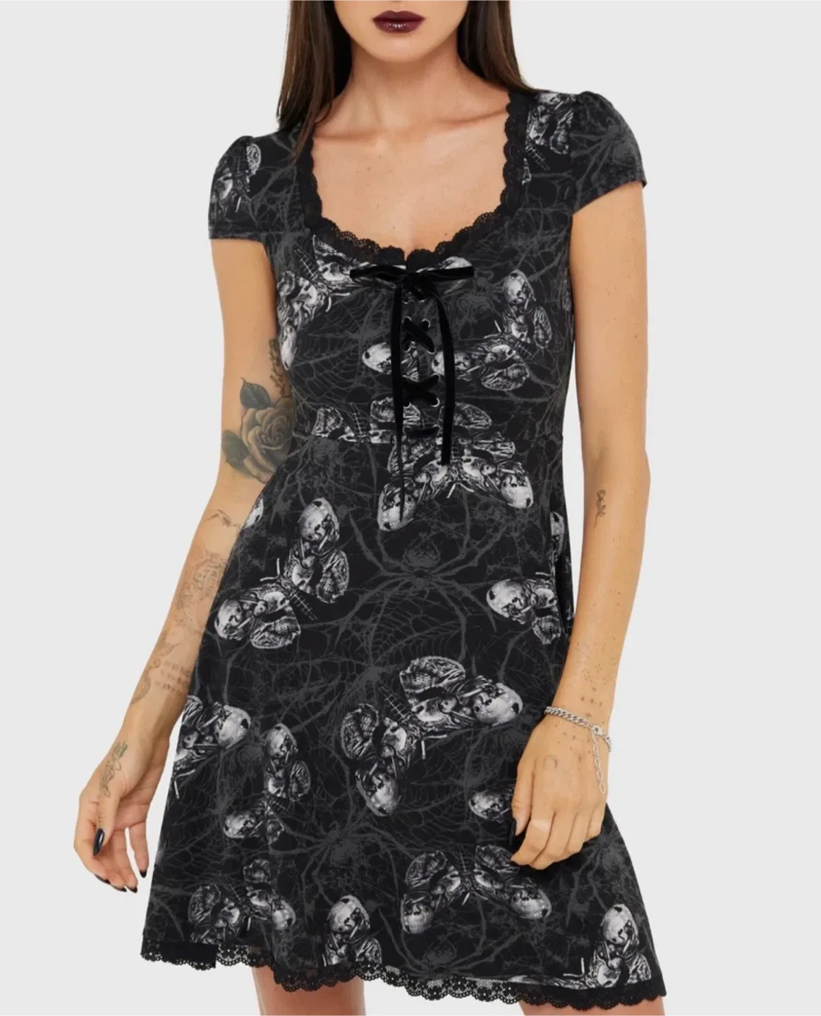 NEW Killstar Gothic Spiderweb Black Mini Dress XS thumbnail