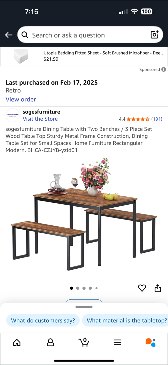 sogesfurniture Dining Table with Two Benches