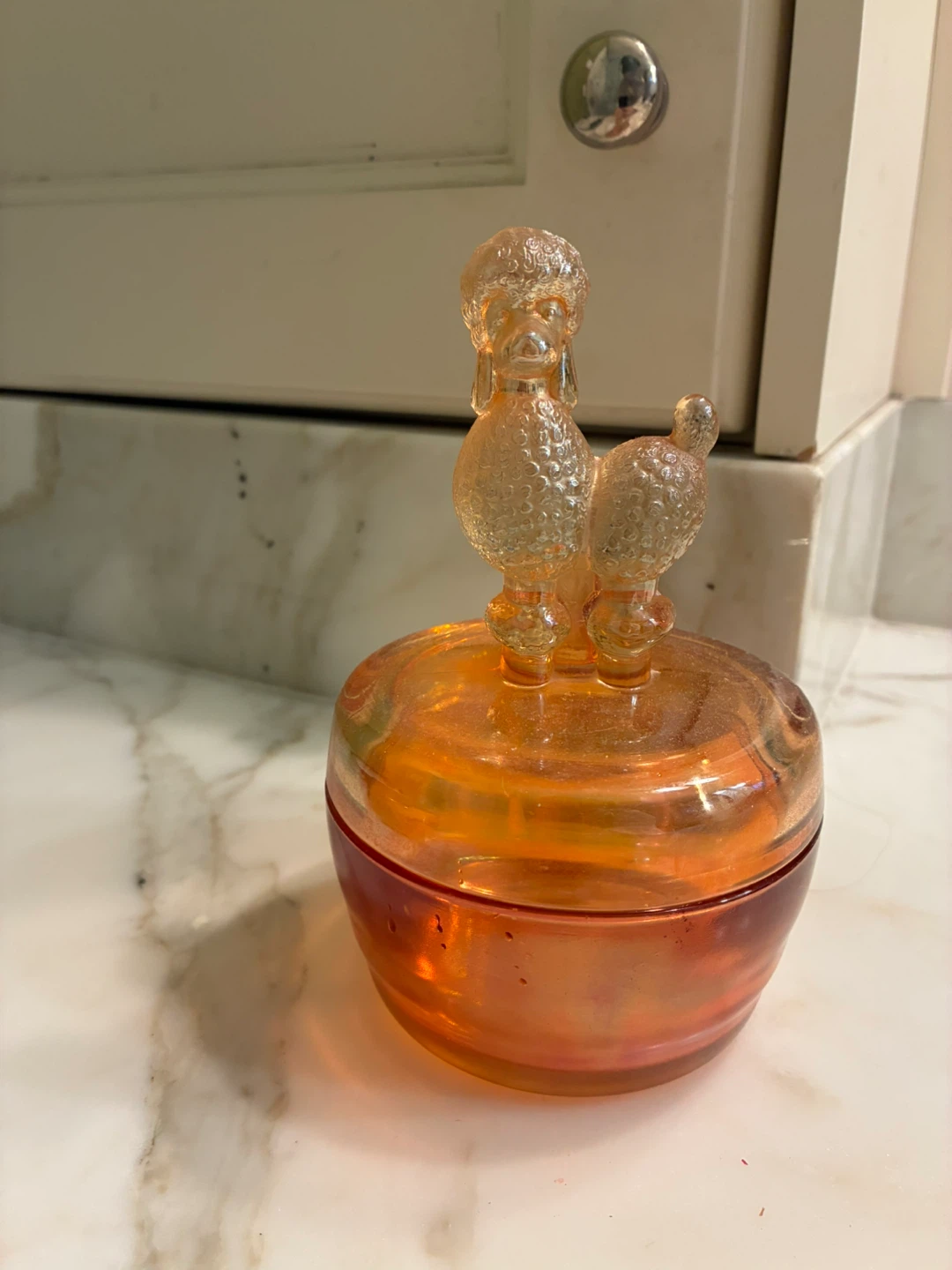 Vintage JEANETTE CARNIVAL GLASS Orange Glass Poodle Trinket Dish