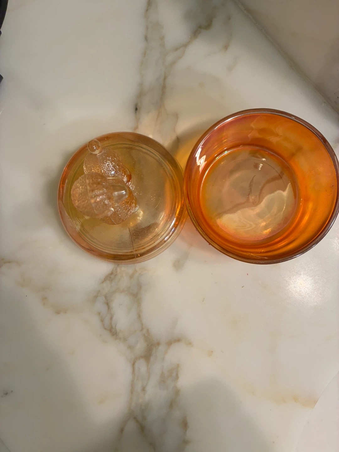 Vintage JEANETTE CARNIVAL GLASS Orange Glass Poodle Trinket Dish - photo 3