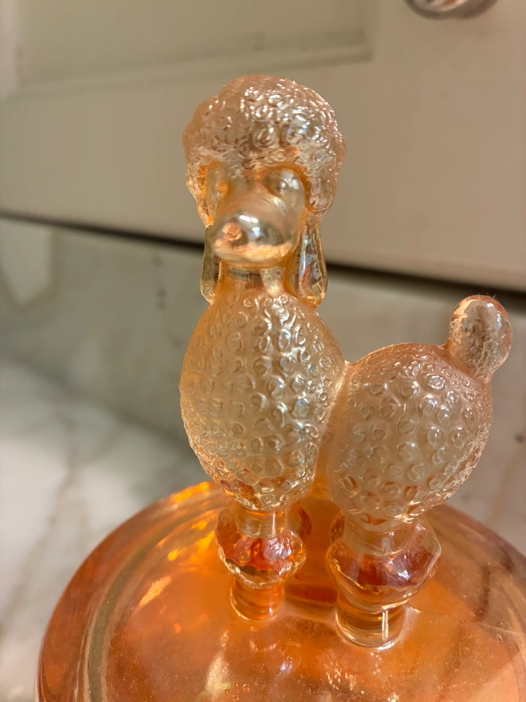 Vintage JEANETTE CARNIVAL GLASS Orange Glass Poodle Trinket Dish - photo 2