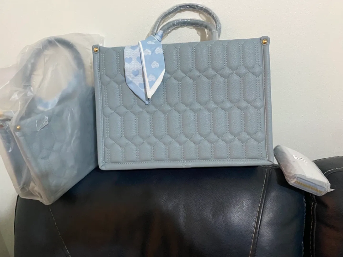 Light Blue Quilted Tote Bag thumbnail