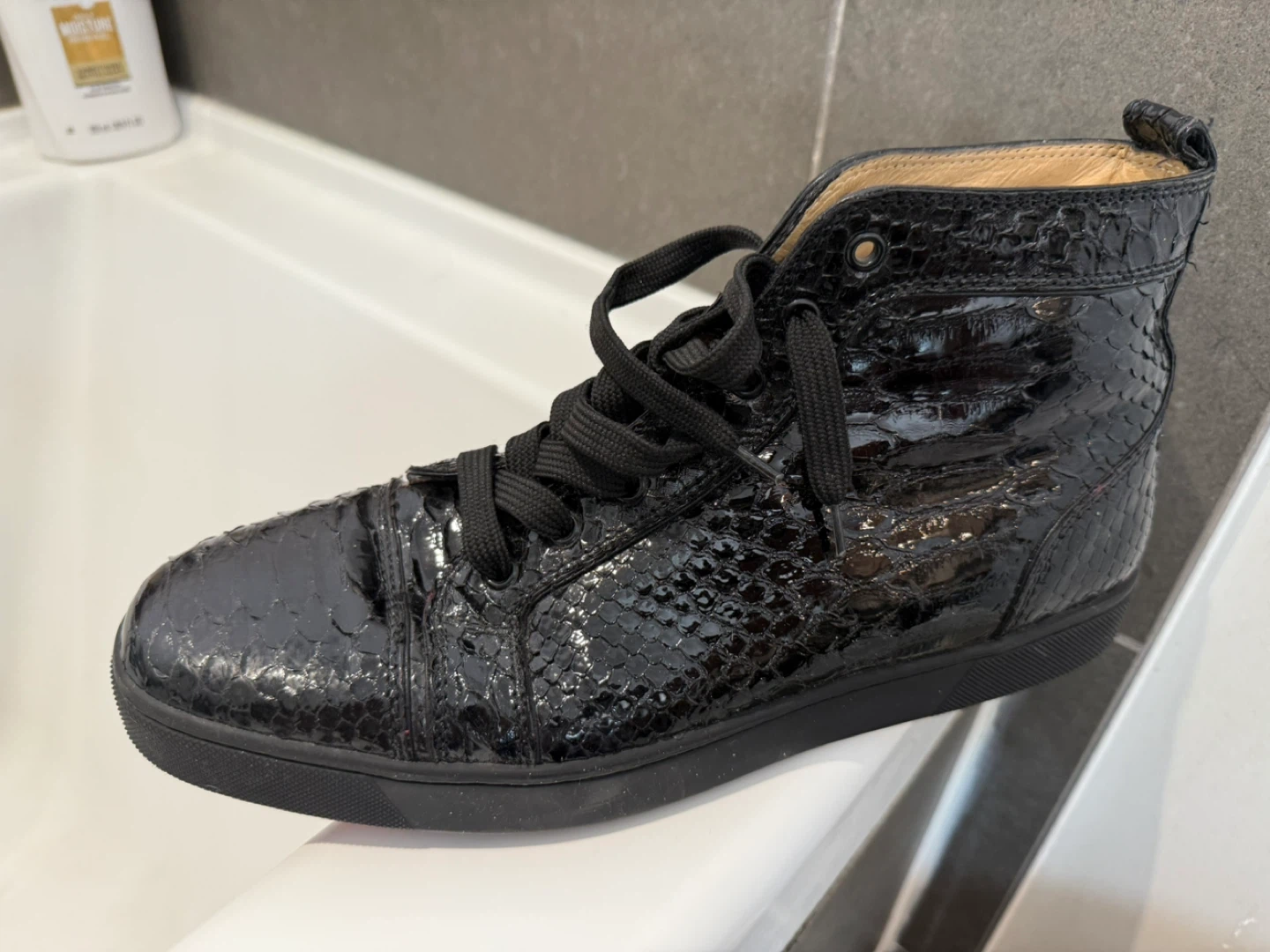 Christian Louboutin Black Snakeskin High-Top Sneaker