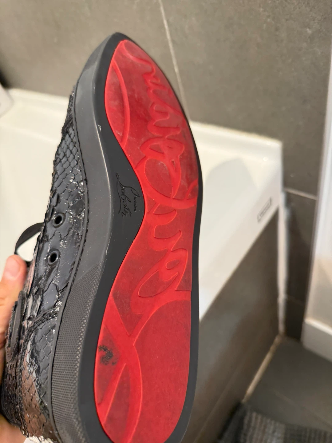 Christian Louboutin Black Snakeskin High-Top Sneaker - photo 4