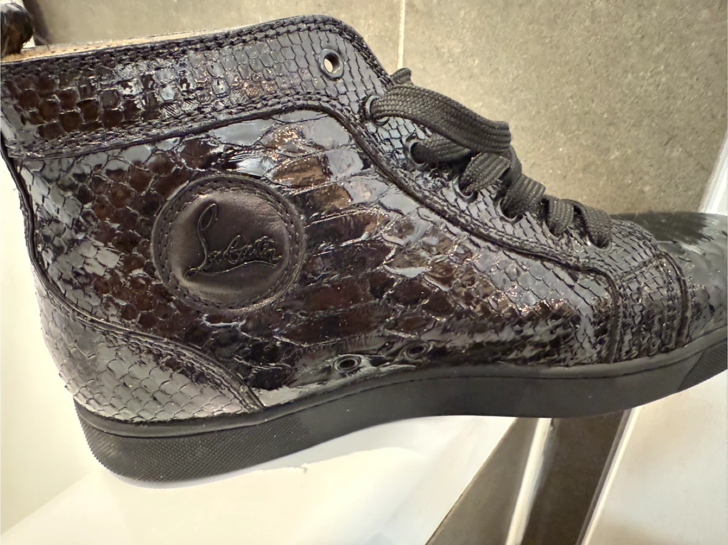 Christian Louboutin Black Snakeskin High-Top Sneaker - photo 3